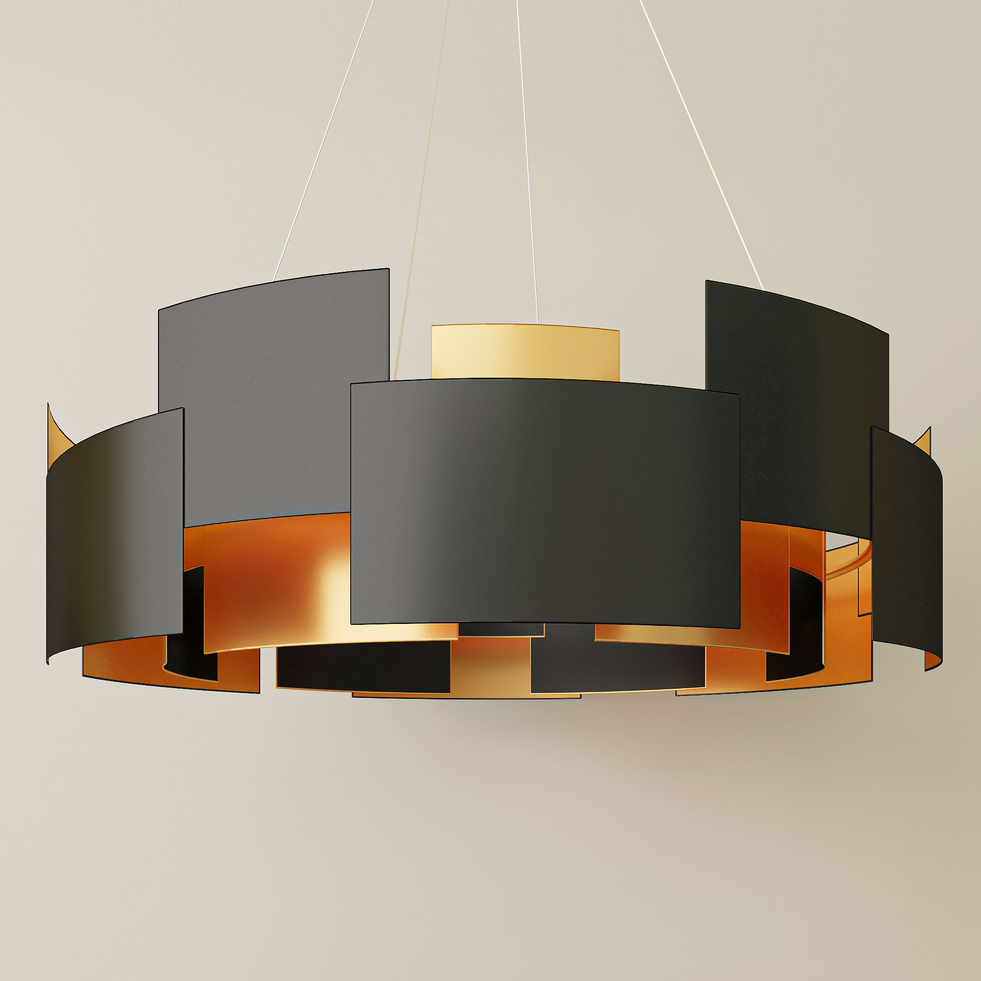 إضاءة ذهبية، ثريا دائرية هندسية حديثة، إضاءة تزيين المنزل/خارجي أسود داخلي ذهبي/6 مصابيح