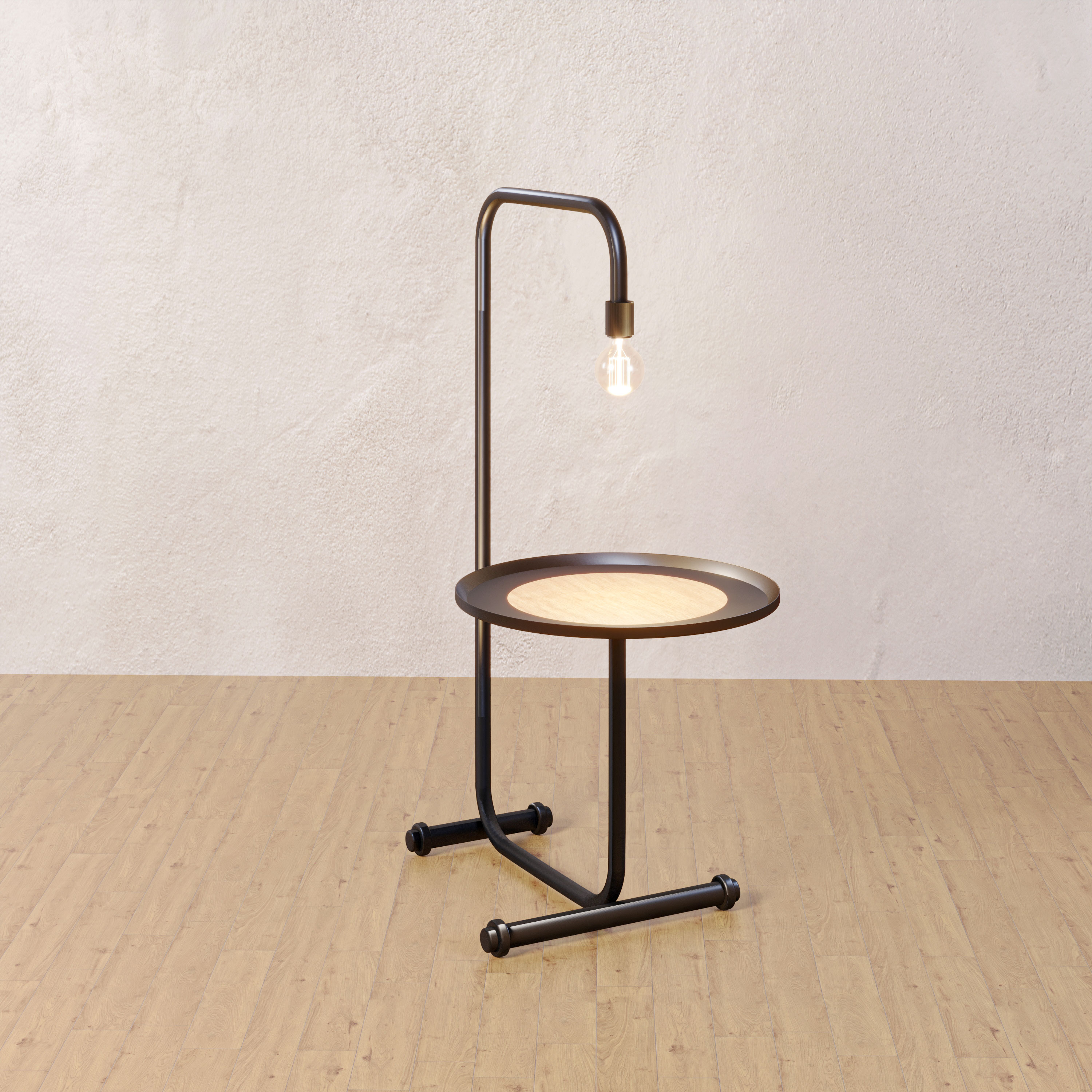 مصباح أرضي بإضاءة خشبية دافئة